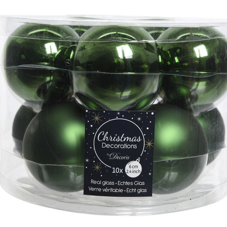 20x Dark green glass Christmas baubles 6 cm shiny/matt