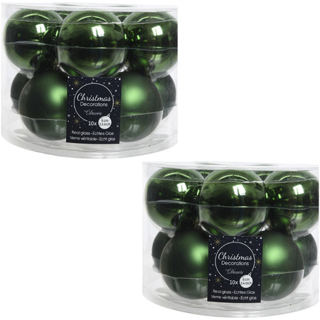 20x Dark green glass Christmas baubles 6 cm shiny/matt