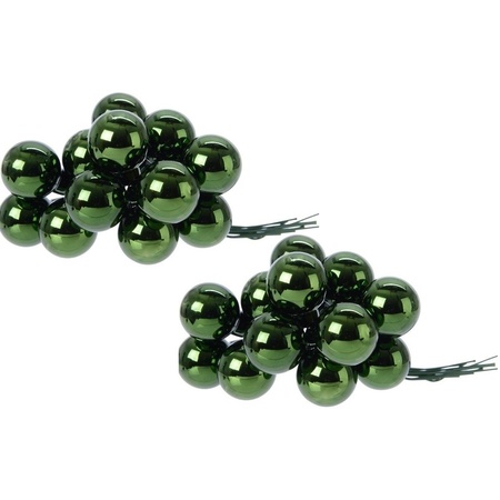 20x Dark green glass mini baubles on wires 2 cm shiny