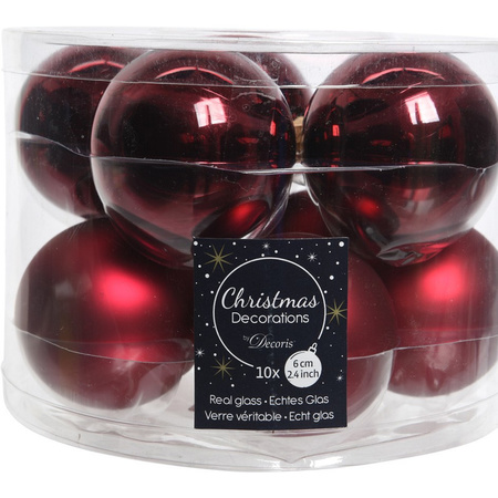 20x Dark red glass Christmas baubles 6 cm shiny/matt
