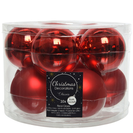 20x Christmas red glass Christmas baubles 6 cm shiny/matt