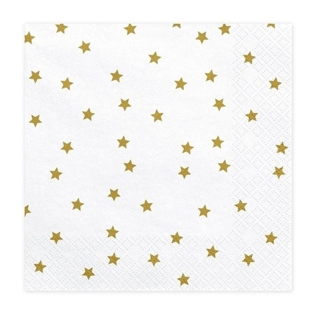20x Kerst servetten met gouden sterren 33 cm