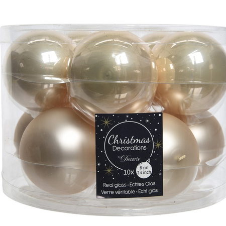 20x Licht parel/champagne glazen kerstballen 6 cm glans en mat