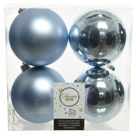 20x Light blue Christmas baubles 10 cm plastic matte/shiny