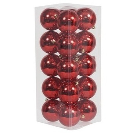 20x Red Christmas baubles shiny 8 cm plastic 