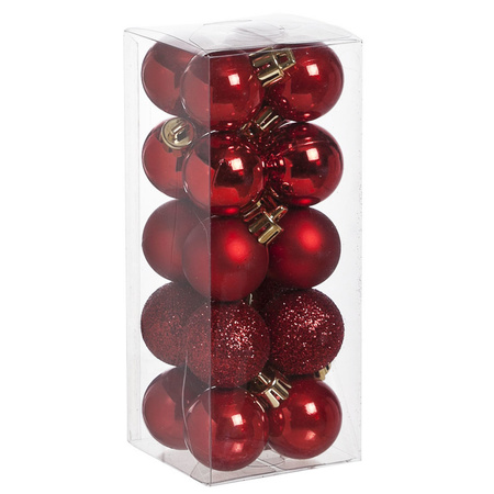 20x stuks kleine kunststof kerstballen rood 3 cm mat/glans/glitter