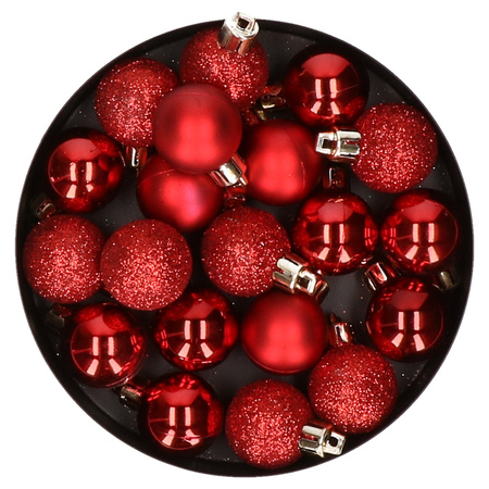 20x pcs small red christmas baubles 3 cm plastic matte/shiny