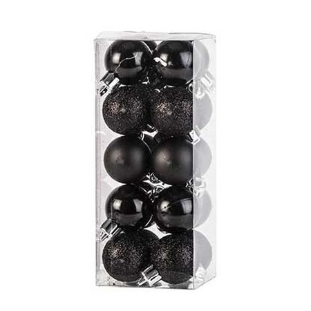 20x Zwarte kleine kerstballen 3 cm kunststof mat/glans/glitter