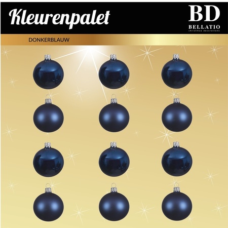 24 Stuks glazen Kerstballen pakket donkerblauw 6 cm