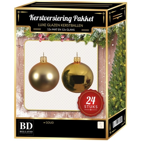 24 Stuks glazen Kerstballen pakket goud 6 cm