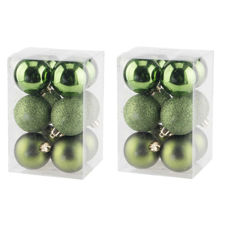 24x Appelgroene kerstballen 6 cm kunststof mat/glans