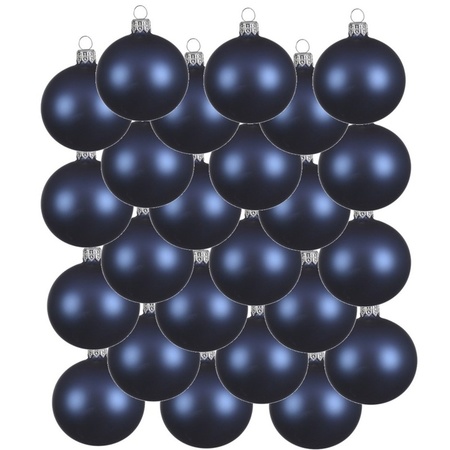 24x Donkerblauwe glazen kerstballen 6 cm mat