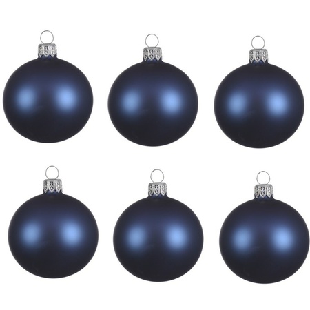 24x Donkerblauwe glazen kerstballen 6 cm mat