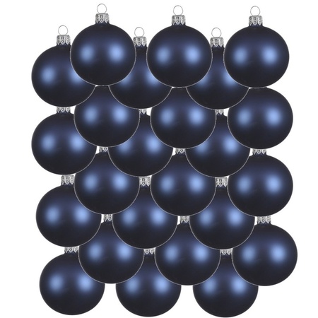 24x Dark blue glass Christmas baubles 8 cm matte