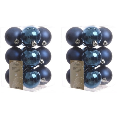 24x Donkerblauwe kerstballen 6 cm kunststof mat/glans