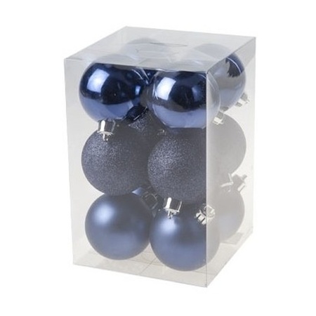 24x Dark blue Christmas baubles 6 cm plastic matte/shiny