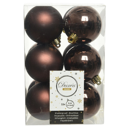 24x Donkerbruine kerstballen 6 cm kunststof mat/glans