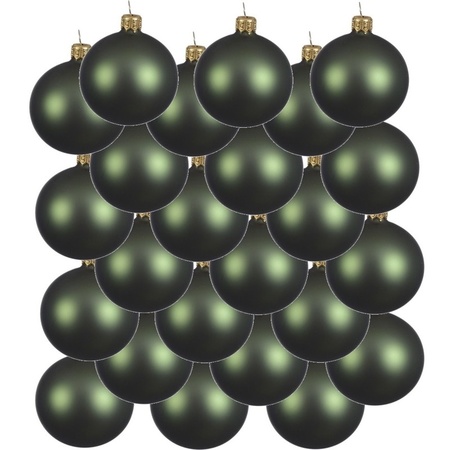 24x Dark green glass Christmas baubles 6 cm matte