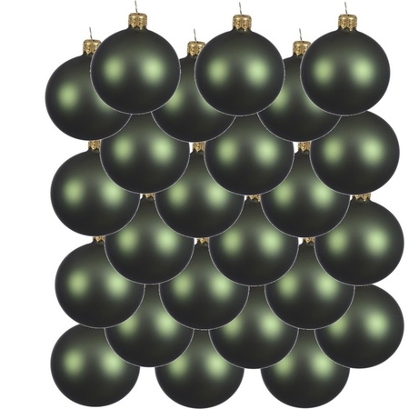 24x Dark green glass Christmas baubles 8 cm matte