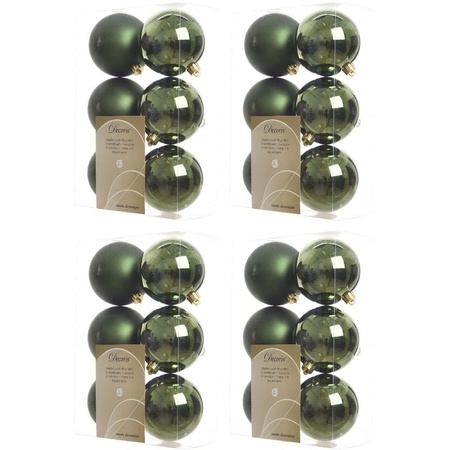 24x Dark green Christmas baubles 8 cm plastic matte/shiny