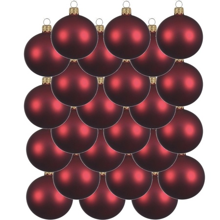 24x Donkerrode glazen kerstballen 6 cm mat