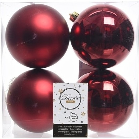24x Dark red Christmas baubles 10 cm plastic matte/shiny
