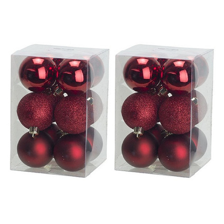 24x Dark red Christmas baubles 6 cm plastic matte/shiny