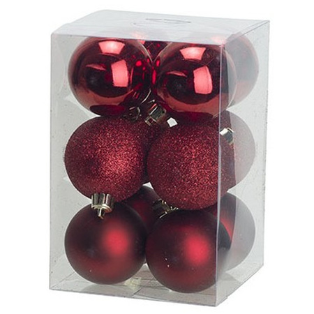 24x Donkerrode kerstballen 6 cm kunststof mat/glans