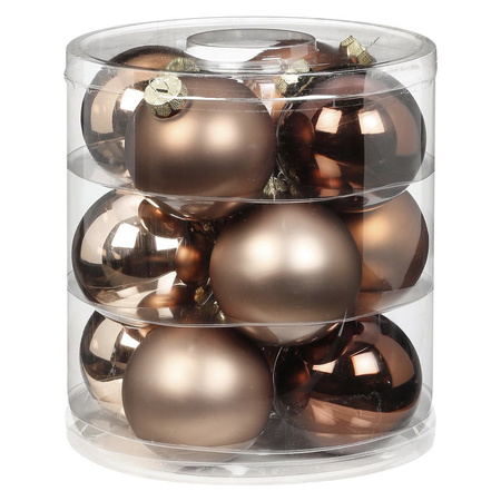 24x Elegant Lounge mix bruin tinten glazen kerstballen 8 cm