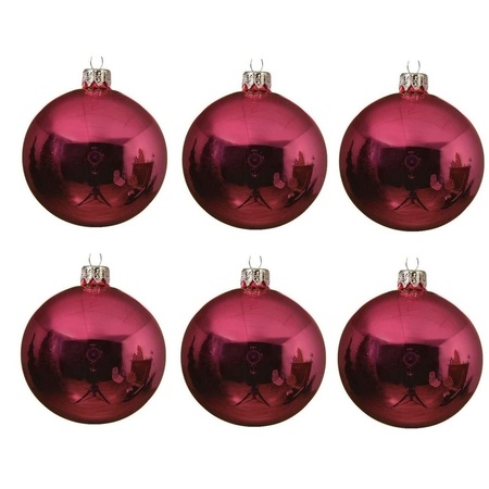 24x Fuchsia pink glass Christmas baubles 6 cm shiny