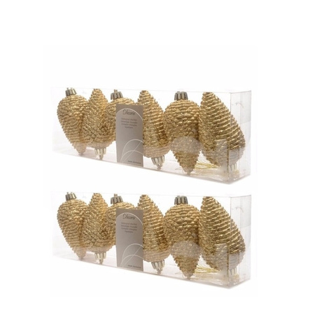 24x Gold pinecones Christmas baubles 8 cm plastic glitter