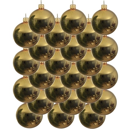 24x Gouden glazen kerstballen 8 cm glans