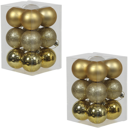 24x Gold Christmas baubles shiny/matt/glitter 6 cm plastic 