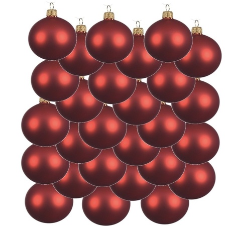 24x Christmas red glass Christmas baubles 6 cm matte