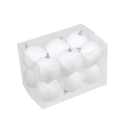 24x Kleine kunststof kerstballen met sneeuw effect wit 7 cm