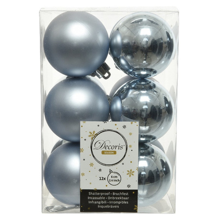 24x Lichtblauwe kerstballen 6 cm kunststof mat/glans