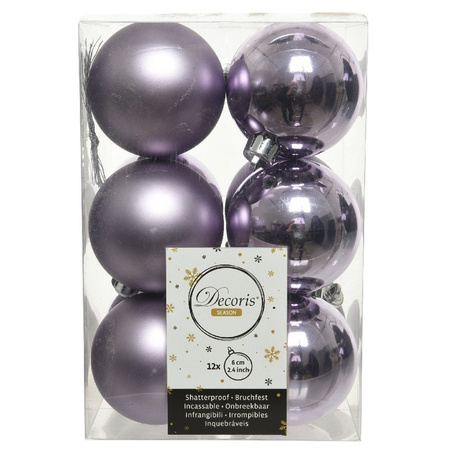 24x Lila paarse kerstballen 6 cm kunststof mat/glans