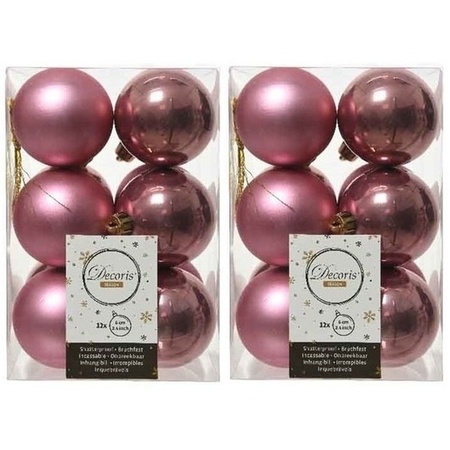 24x Oud roze kerstballen 6 cm kunststof mat/glans