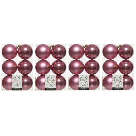 24x Oud roze kerstballen 8 cm kunststof mat/glans