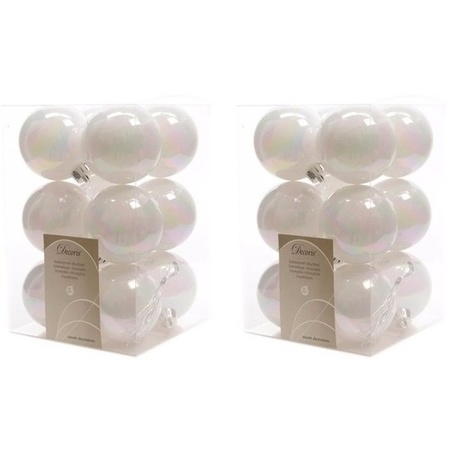 24x Pearl white Christmas baubles 6 cm plastic shiny