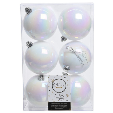24x Pearl white Christmas baubles 8 cm plastic matte/shiny