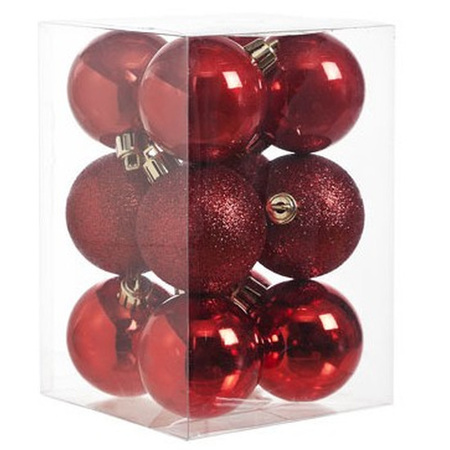 24x Red Christmas baubles 6 cm plastic matte/shiny
