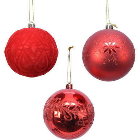 24x Rode luxe kunststof kerstballen 8 cm kerstversiering