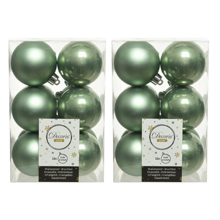 24x Salie groene kerstballen 6 cm kunststof mat/glans