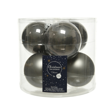 24x stuks glazen kerstballen antraciet (warm grey) 8 cm mat/glans