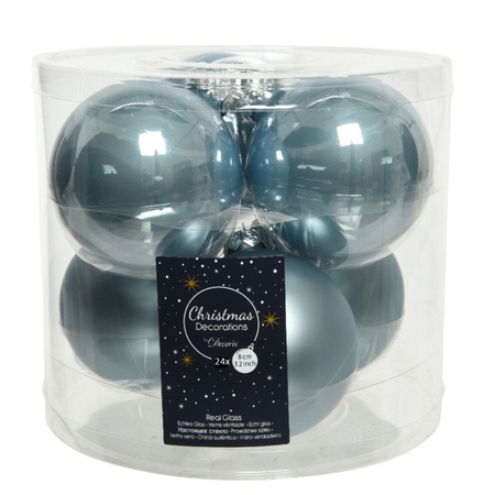 24x stuks glazen kerstballen lichtblauw 8 cm mat/glans