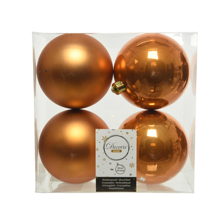 24x stuks kunststof kerstballen cognac bruin (amber) 10 cm glans/mat