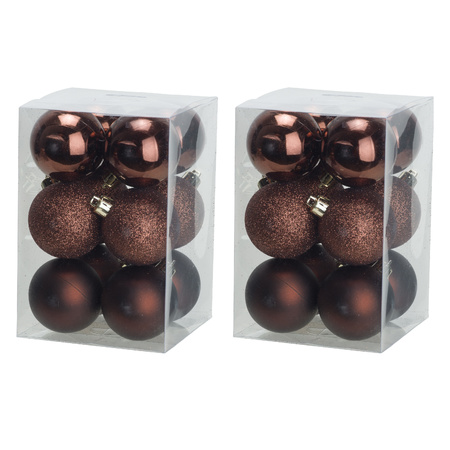 24x stuks kunststof kerstballen donkerbruin 6 cm mat/glans/glitter