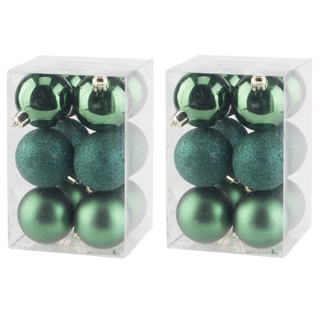 24x stuks kunststof kerstballen donkergroen 6 cm mat/glans/glitter