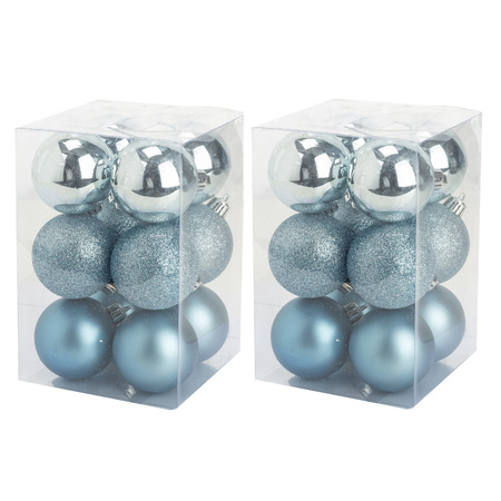 24x stuks kunststof kerstballen ijsblauw 6 cm mat/glans/glitter